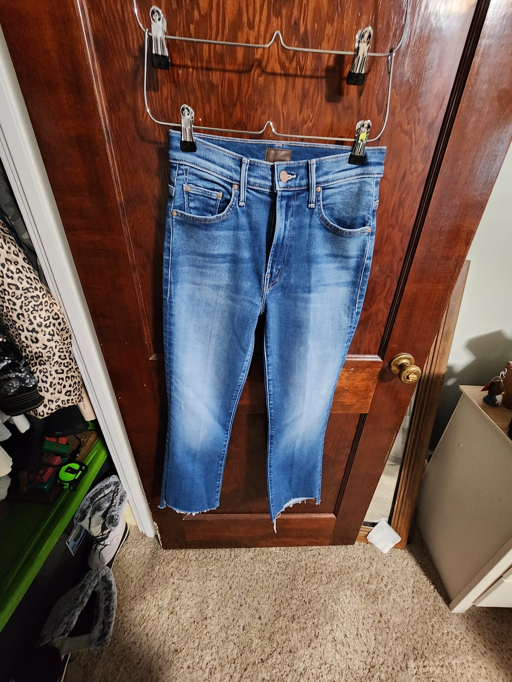 MOTHER Denim High Rise Cropped Fray Jeans Wash Blue Size 25 NWOT